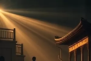《河湾里的船》剧照，河湾停泊的旧木船